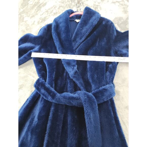 Vintage 70s Kingly Faux Fur Furry Long Wrap Robe Size L 16/18 Royal Blue Pockets - Picture 9 of 11